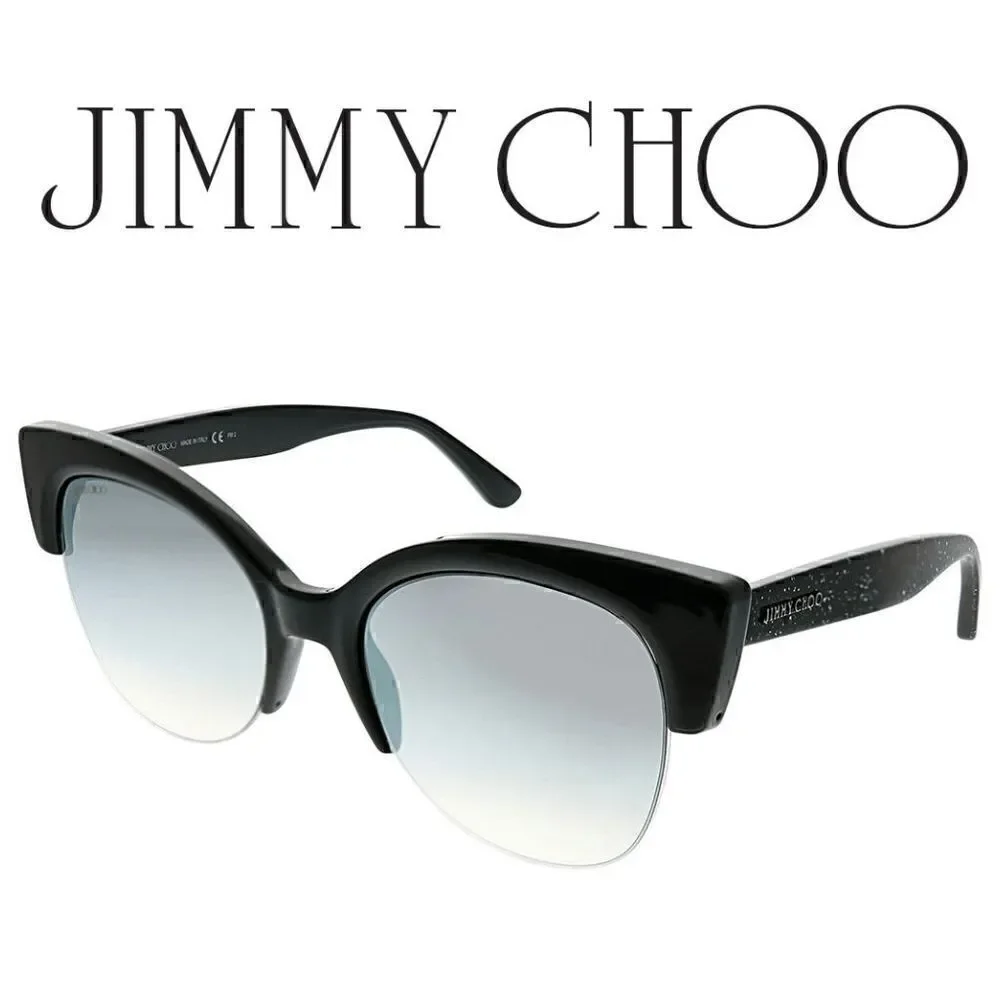 JIMMY CHOO Women's Oval 56mm Priya/S Black Glitter Sunglasses NEW WITH CASE $425